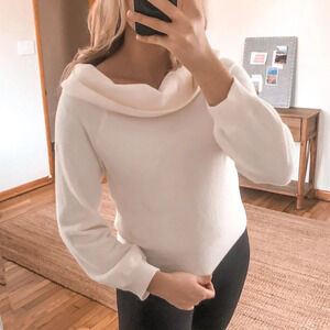 bobi BLACK Cowl Neck Quarter Sleeve Nylon White Sweater Jumper Women's Medium